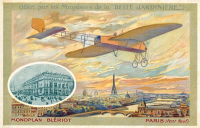 Bleriot monoplane and a view of Paris showing the Pont Neuf by French School