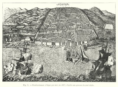 Bombardment of Algiers by Sea, in 1683; After an Engraving from the 17th Century by French School