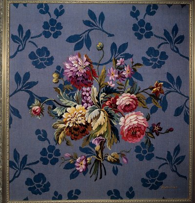 Bouquet of flowers on a blue background. Tapestry of the Aubusson manufactures. 18th century. Aubusson, Tapestry Museum by French School