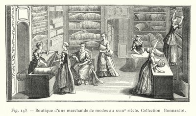 Shop of a fashion merchant in the 18th century, Bonnardot Collection by French School