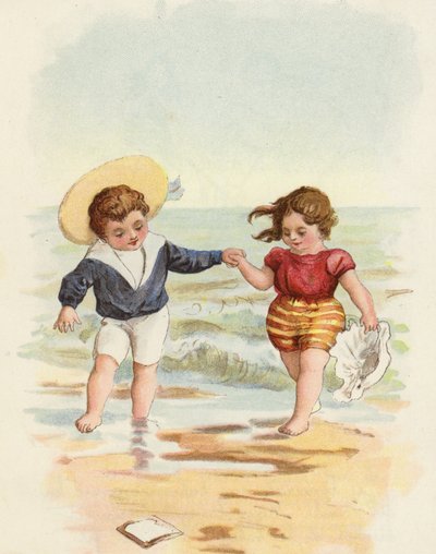 Boy and Girl Playing on the Beach by French School