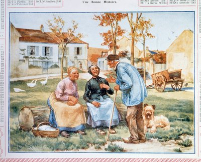 Calendar of Posts and Telecommunications representing three peasants discussing. 20th century by French School