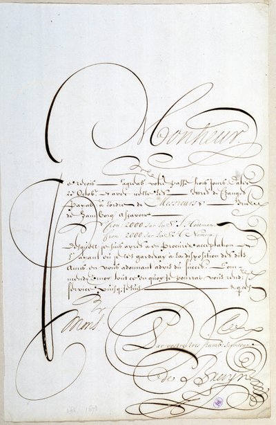 Calligraphy: Letter of Accounts Calligraphed Around 1678 by Francois de Bruyn by French School