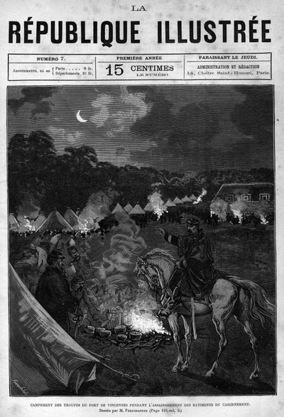 Camp of the Troops of Fort de Vincennes During the Cleanup of the Quartering Buildings. A Newspaper. Engraving from 1880 in 