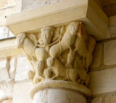 Capital depicting lions and faces by French School