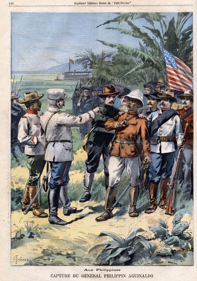 Capture of General and Philippine politician Emilio Aguinaldo in the Philippines, in Le Petit Parisien on 14/04/1901 (engraving). by French School