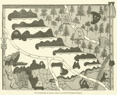 Geographical Map of the Ancient Indigenous People of New Spain, Aztecs (engraving) by French School