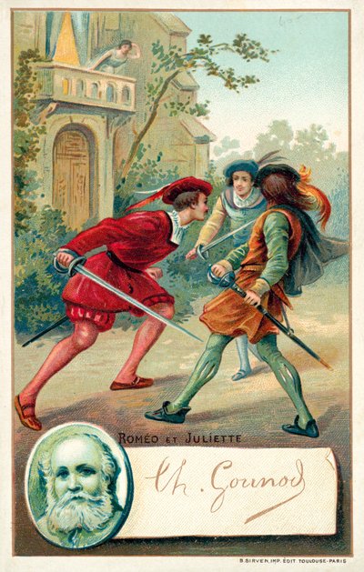 Charles Gounod, French composer, and a scene from his opera Romeo et Juliette by French School