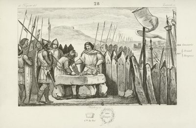 Charles the Fat pays the Vikings 700 pieces of silver to abandon their siege of Paris, 886 by French School