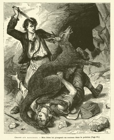 Kangaroo Hunting (engraving) by French School