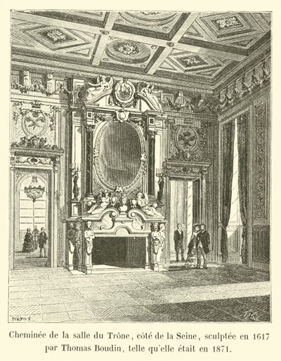 Chimney of the Throne Room, Seine side, sculpted in 1617 by Thomas Boudin, as it was in 1871 by French School