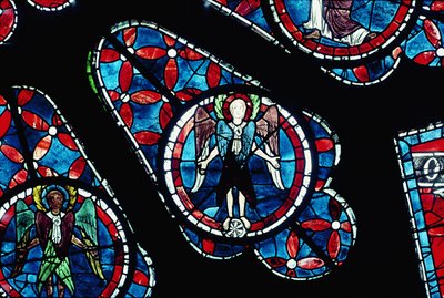 Cherubim on wheel, detail (north rose window) by French School