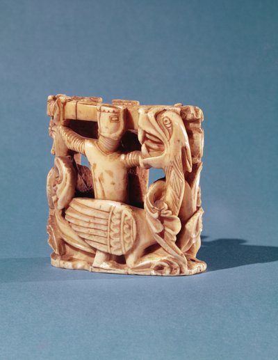 Chess piece in the form of a knight fighting a dragon by French School