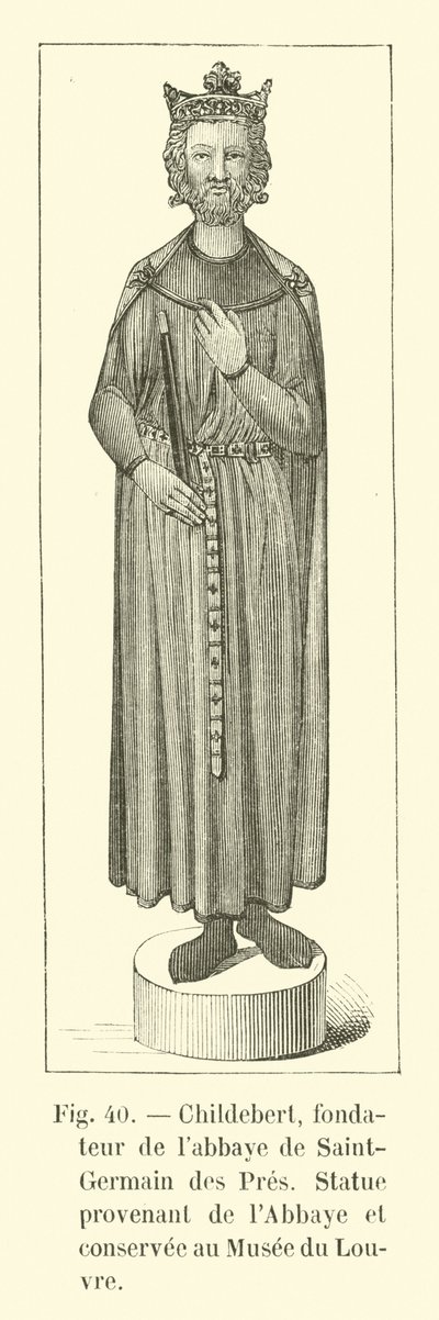Childebert, founder of the Saint-Germain des Pres abbey, Statue from the Abbey and kept at the Louvre Museum by French School