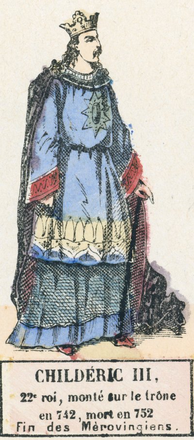 Childeric III, 22nd King, Ascended the Throne in 742, Died in 752, End of the Merovingians (engraving) by French School