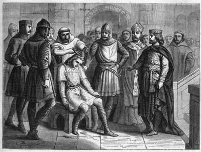 Childeric III, last Merovingian king, dethroned by Pepin the Short, was locked up in the monastery of Sithiu by French School