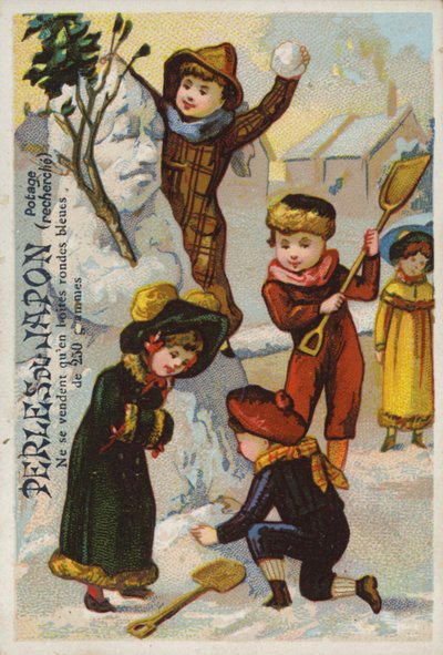 Children Building Snowman, Perles Du Japon by French School
