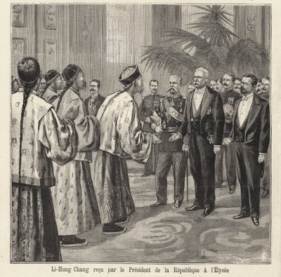 Chinese politician and diplomat Li Hongzhang received by French President Felix Faure at the Elysee Palace, Paris by French School