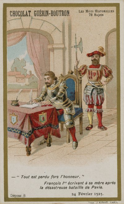 Chocolat Guerin-Boutron trade card, Historic Words series by French School