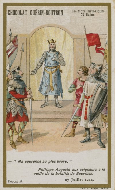 Chocolat Guerin-Boutron trade card, Historic Words series by French School