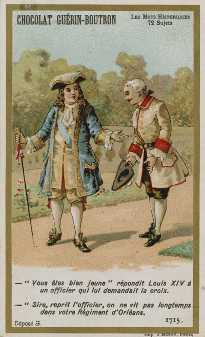 Chocolat Guerin-Boutron trade card, Historic Words series by French School