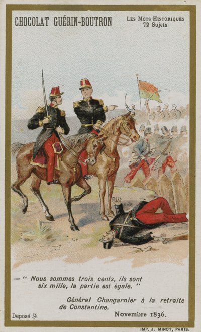 Chocolat Guerin-Boutron trade card, Historic Words series by French School