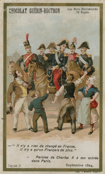 Chocolat Guerin-Boutron trade card, Historic Words series by French School