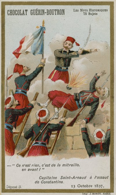 Chocolat Guerin-Boutron trade card, Historic Words series by French School