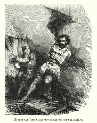 Chramme is Burned in a Cottage with His Family by French School