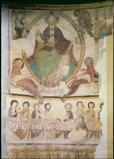 Christ in Majesty with Four Evangelical Symbols and the Last Supper, c.1200 by French School