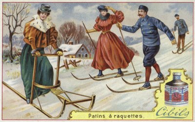Cibils card featuring skiing and sledging by French School