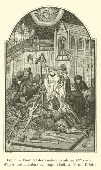 Cemetery of the Holy Innocents in the 15th century, after a miniature of the time, Coll A Firmin-Didot by French School