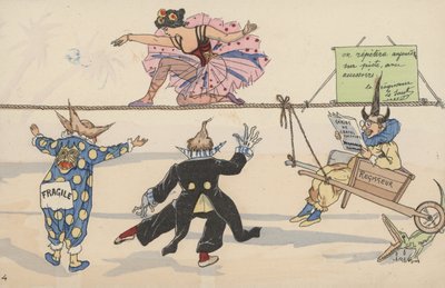 Circus scene, from a set of interconnecting postcards by French School