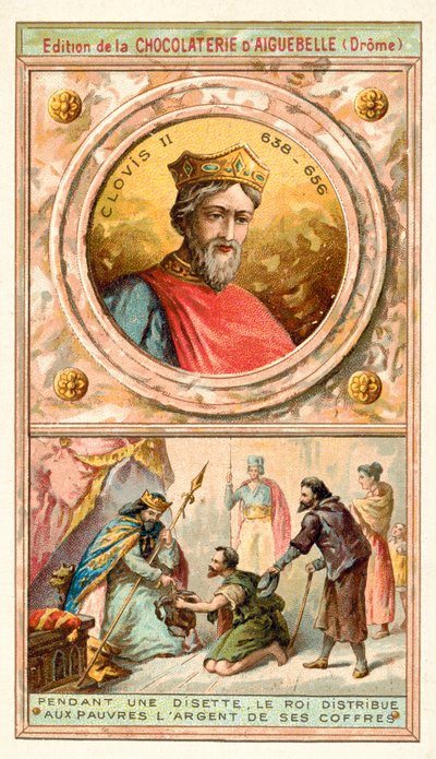 Clovis II giving money from his coffers to the poor during a time of hardship, 7th Century by French School