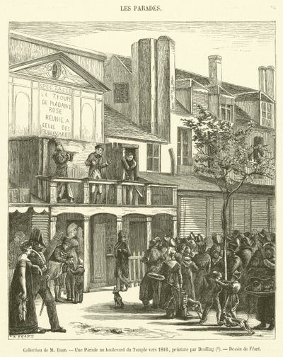 Collection of M. Baur, A Parade on the Boulevard du Temple around 1816 (engraving) by French School