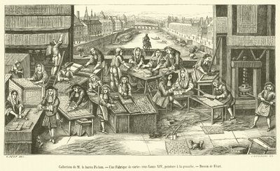 Collection of Baron Pichon, A Card Factory under Louis XIV (engraving) by French School