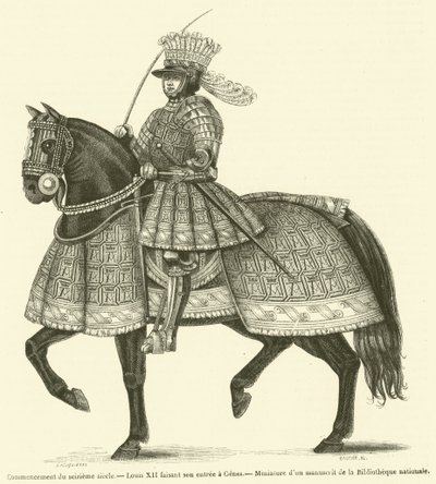 Beginning of the Sixteenth Century, Louis XII Entering Genoa (engraving) by French School