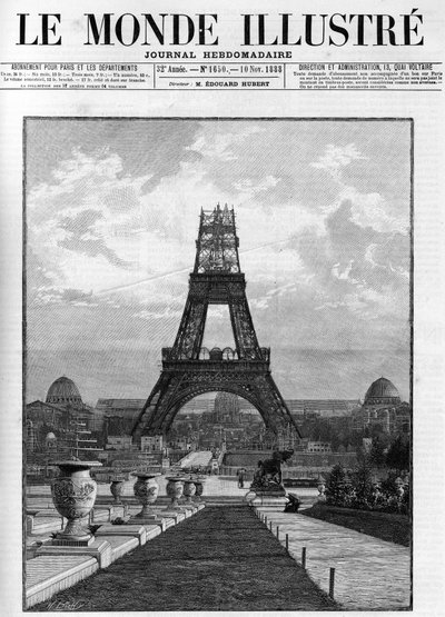 Construction of the Eiffel Tower (176 metres) in 1888 in Paris by French School