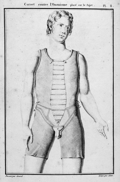 Corset to prevent onanism, illustration from Traite des bandages et appareils by J.B.J. Thillaye, Paris, published 1815 by French School