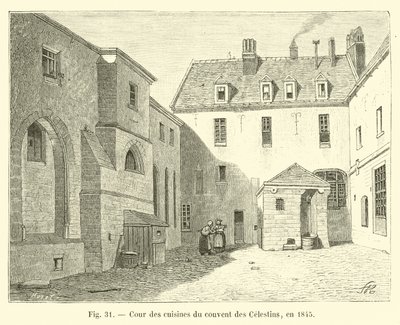 Kitchen courtyard of the Celestins convent, in 1845 by French School