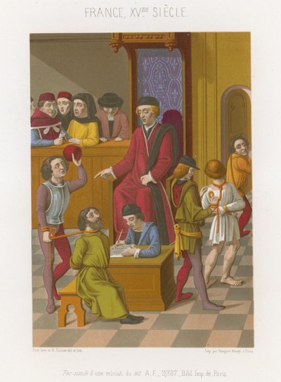 Courtroom Scene with a Man Being Held by a Rope Around His Neck by French School