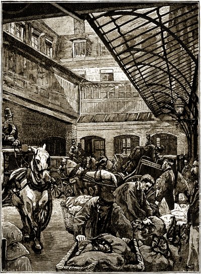 Courtyard for the transshipment of postal bags in the Hotel des Postes in Paris in the middle of the 19th century by French School