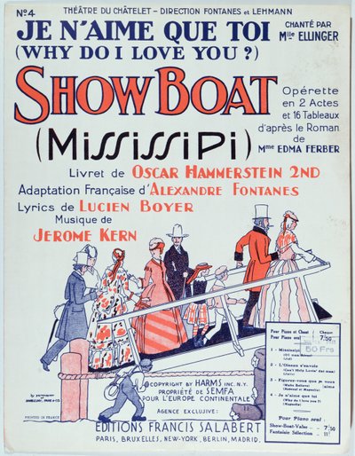 Cover of score of the operetta Showboat, produced at the Theatre du Chatelet in 1928 by French School