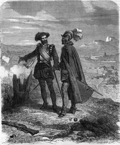 Crillon and Maximilian of Bethune, Duke of Sully, during the Savoy siege (1600-1601). In “Histoire Populaire de la France”, engraving of the 19th century by French School