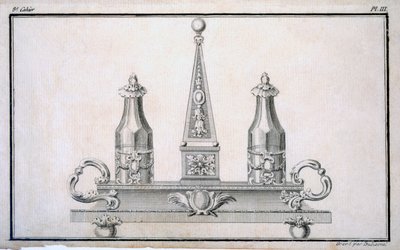 Cruet set on stand, from a pattern book of Neo-classical metalwork designs put together by Duhamel, c.1770s-80s by French School