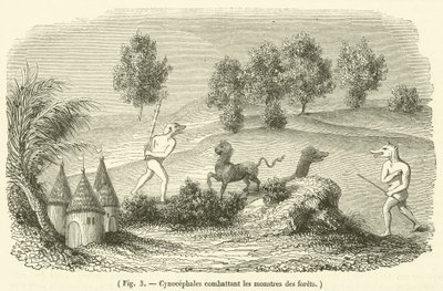 Cynocephali fighting forest monsters by French School