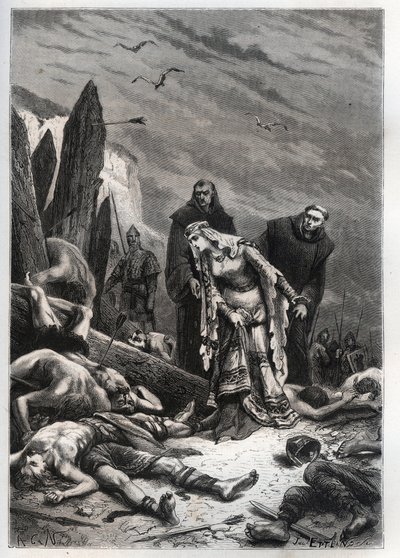 Death of King Harold II at the Battle of Hastings in 1066 - Edith Swannesha discovers the body of her husband by French School