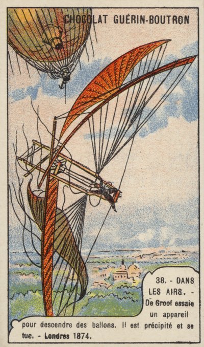 Death of de Groof while testing an apparatus for descending from a balloon in flight, London by French School