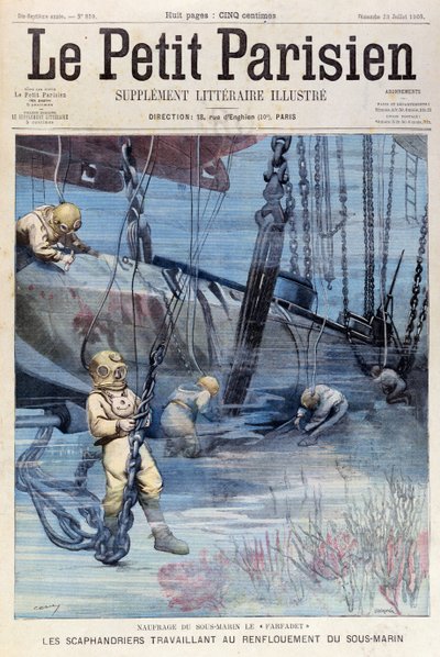 Deep Sea Divers Attempting to Raise the Farfadet, from Le Petit Parisien, 23rd July 1905 by French School