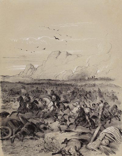 Defeat of the invading Cimbri by the Roman general Gaius Marius at the Battle of Vercellae, Italy by French School